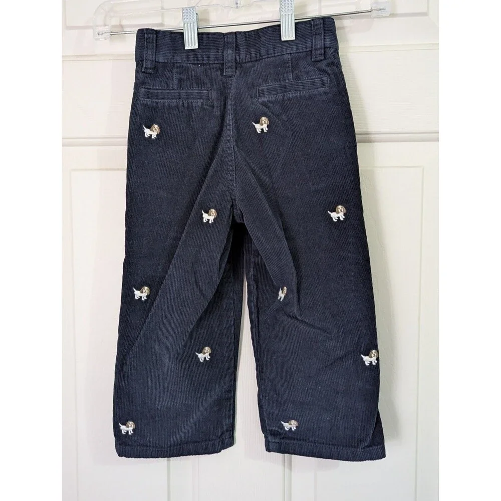 Gymboree Corduroy Pants Jeans 2T Black Embroidered Beige Puppy Dog